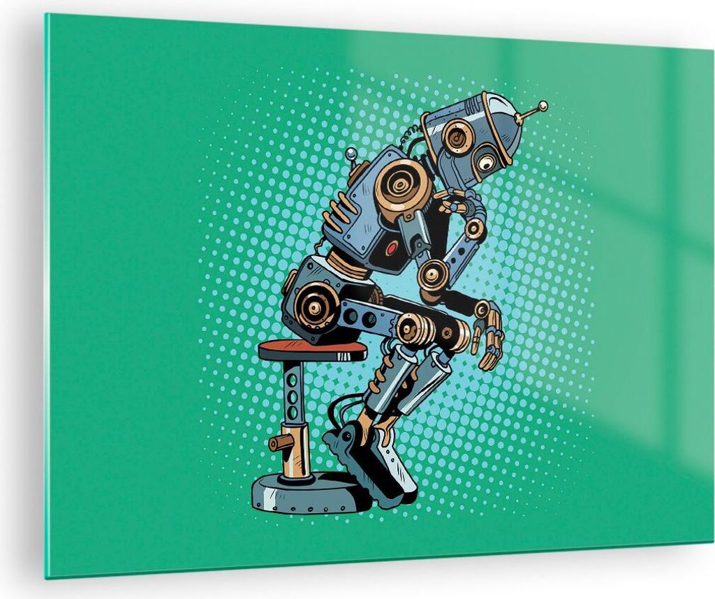 Bilder auf glas - Roboter Illustration Karikatur Comic - 70x50cm - Glasbilder - Wandbilder - Kunstdruck - Wanddekoration aus Glas - Glas Bilder - W...