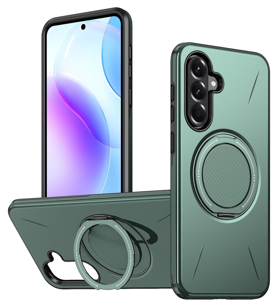Magnetisch Hülle für Samsung Galaxy A56, Stoßfeste Weich TPU und Hard PC Schutzhülle mit Ringhalter Ständer Grün