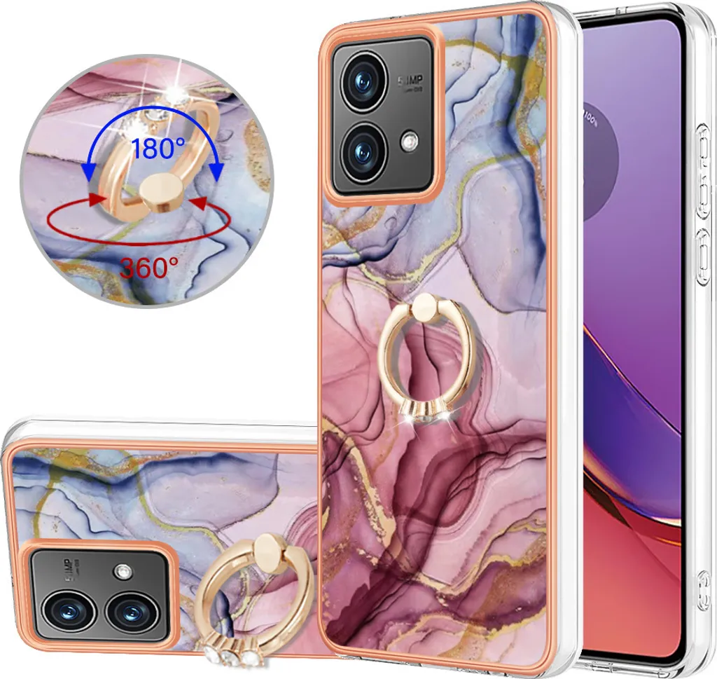 Custodia per Motorola Moto G84, custodia protettiva in silicone TPU a fantasia con supporto ad anello Oro rosa