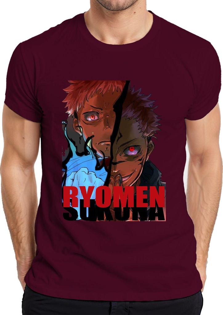 Ryomen Sukuna JujutsuKaisen Dämon rote Augen Anime gruselig Fan Herren T-Shirt, Burgundy, 3XL