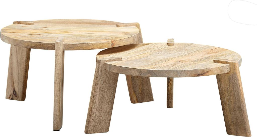 WOHNLING Design Couchtisch 2er Set Mango Massivholz Wohnzimmertisch Hell Satztisch Holztisch Rund Beistelltisch Tischset 2-teilig Kaffeetisch Holz
