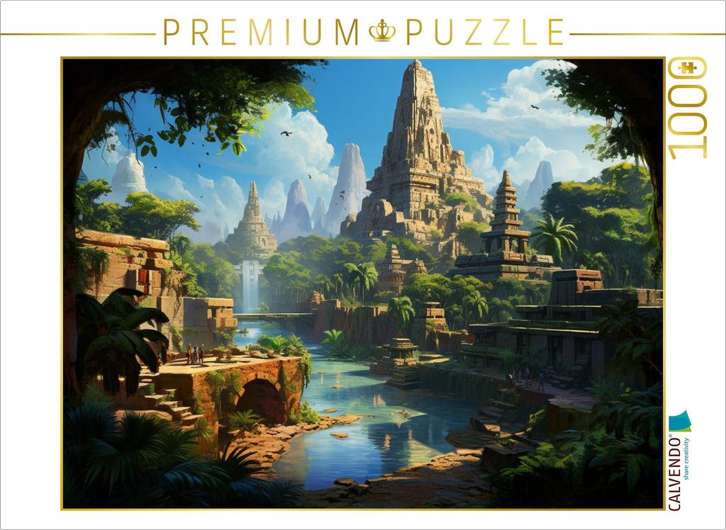 CALVENDO Puzzle Fantasievolle Pyramidenstadt in Südamerika - Maya Inka | 1000 Teile Lege-Größe 64x48cm Foto-Puzzle für glückliche Stunden