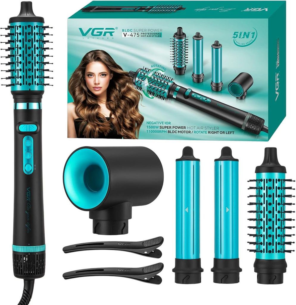 Multistyler-Heißluftbürsten-Set,1500 W mit automatischer Lockenfunktion, ovaler und runder Bürste, Kaltlufttaste, 3 Heiz- und 2 Geschwindigkeits...