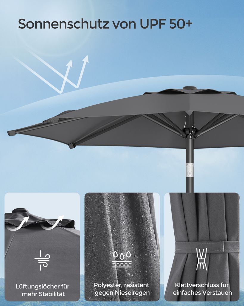 SONGMICS Sonnenschirm Ø210 cm UPF 50+ beidseitig um 30° Produktbild 5