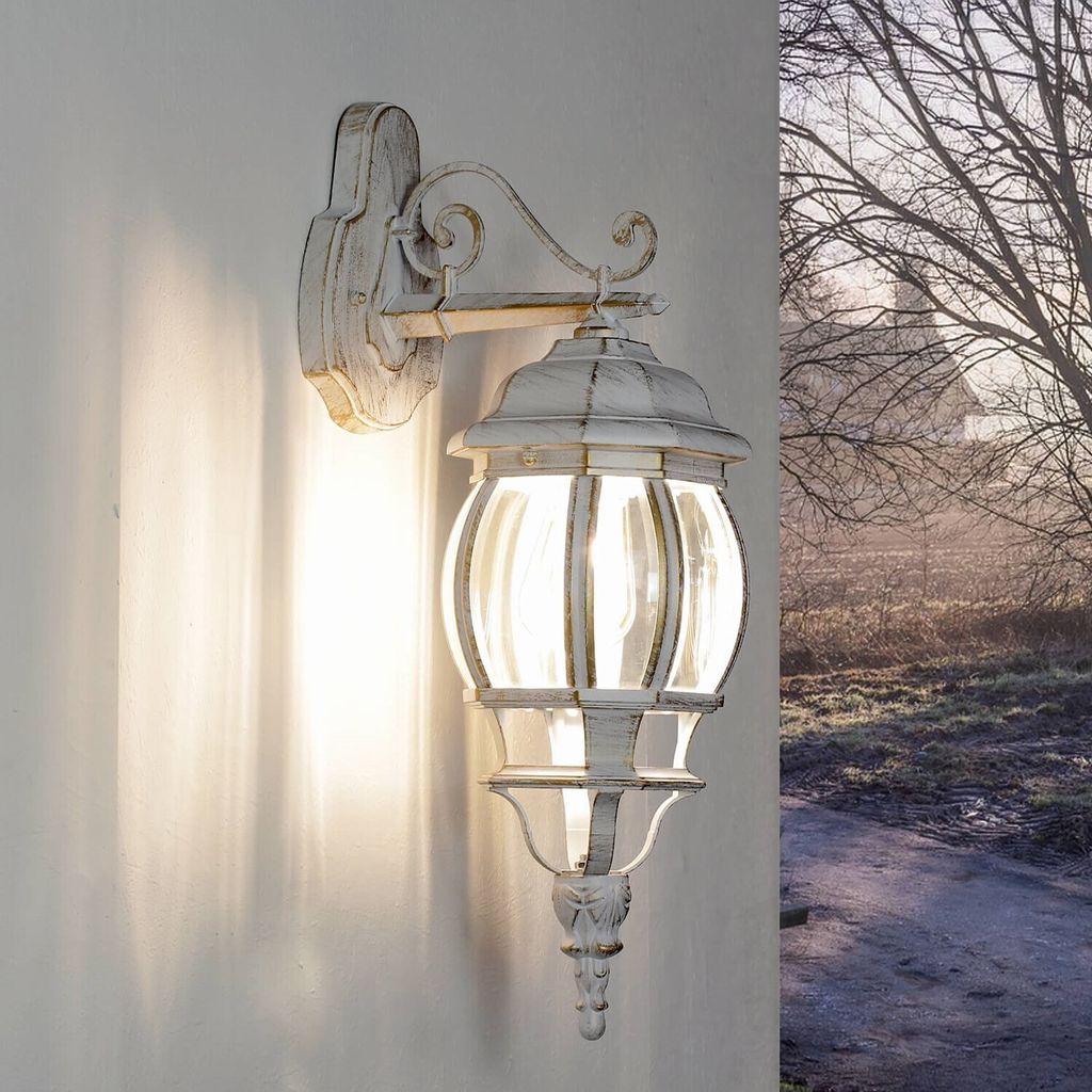 Rustikale Außenlampe Wand in Weiß Gold E27 IP44 Laterne Produktbild 