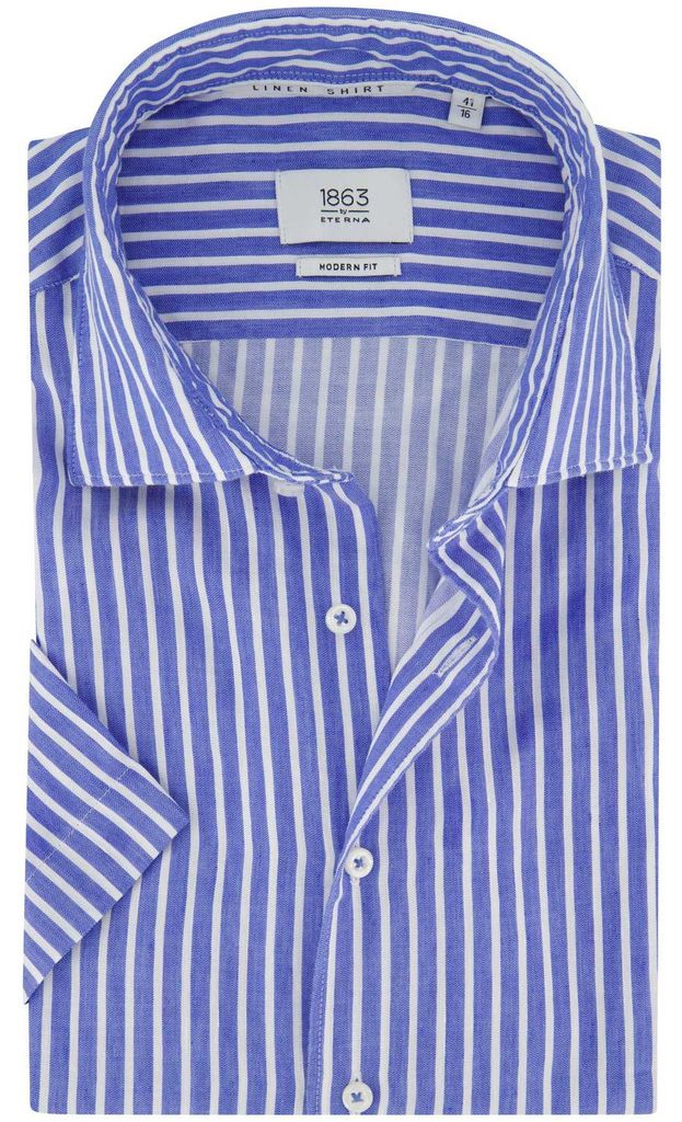 Blaues Hemd gestreift Eterna Modern fit Kurzarm