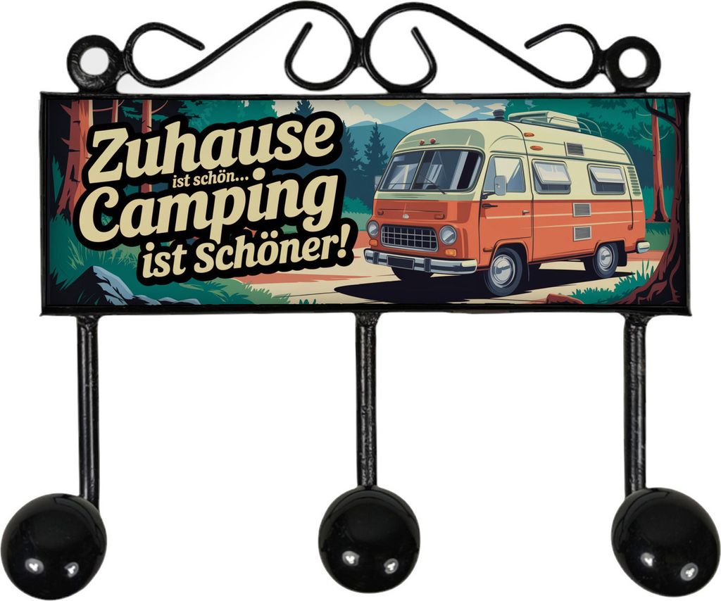Retro Wohnwagen Kleiderhaken Leiste mit 3 Haken - Camping ist schön