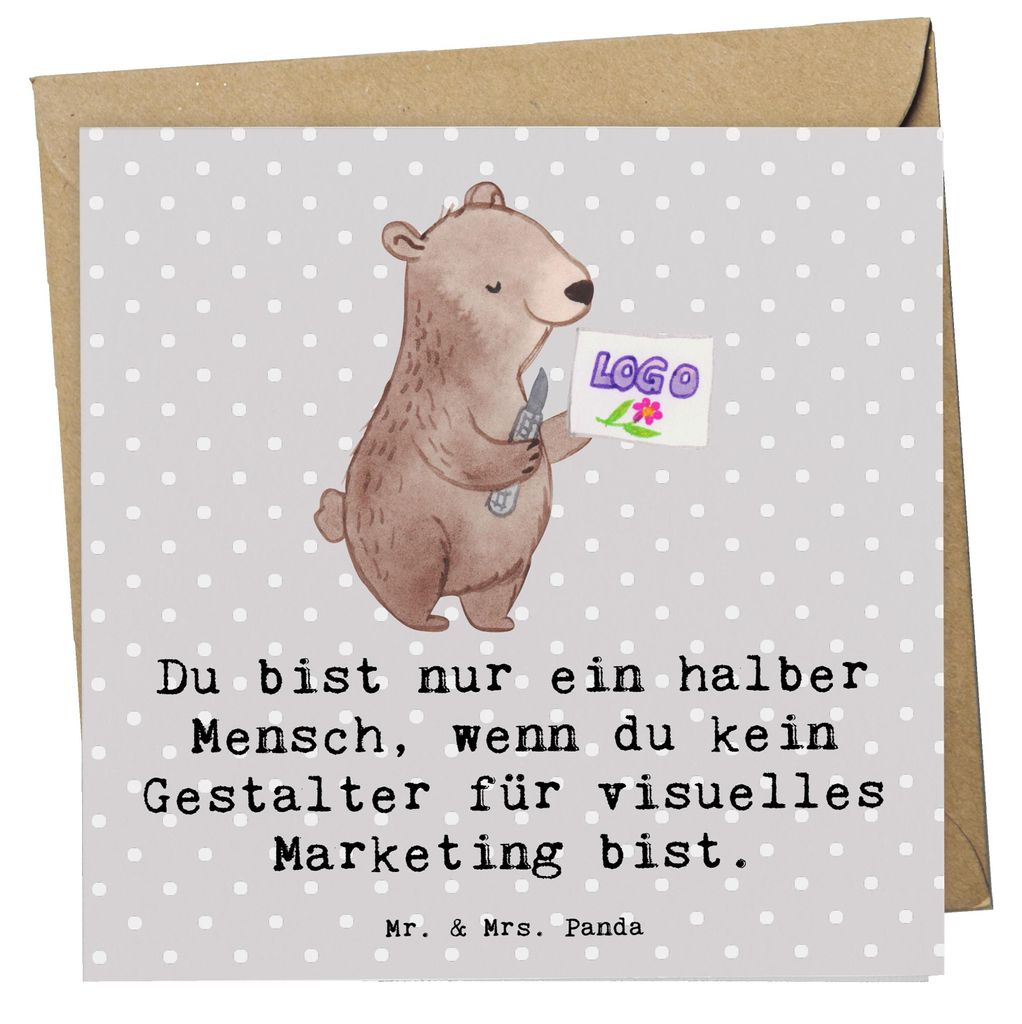 Mr. & Mrs. Panda Grußkarte Gestalter für visuelles Marketing Herz - Grau Pastell - Geschenk, anlasskarte, doppelkarte, Klappkarte, Glückwunschka...