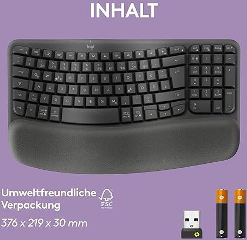 Logitech WAVE KEYS, schwarz - Kabellose ergonomische Produktbild 15