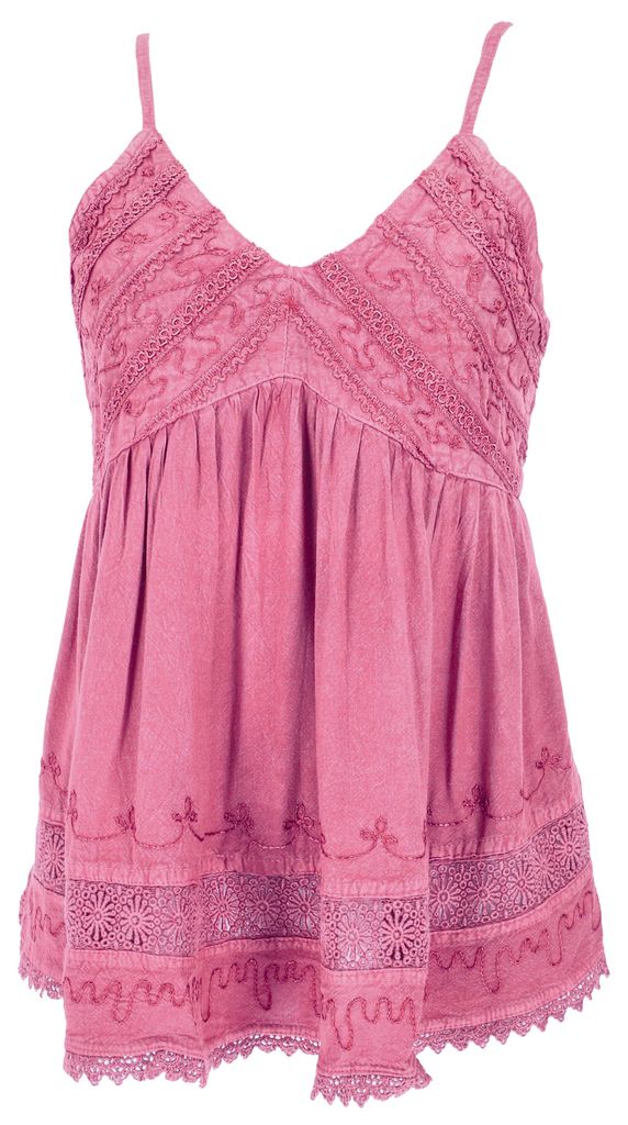 Besticktes Top Boho Chic, Lockeres Sommertop - Pink, Damen, Viskose, Tops & T-Shirts