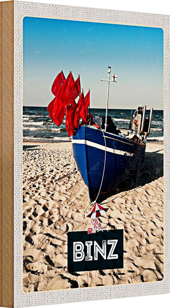 Holzschild Reise 20x30cm Binz Strand Deutschland Meer Urlaub