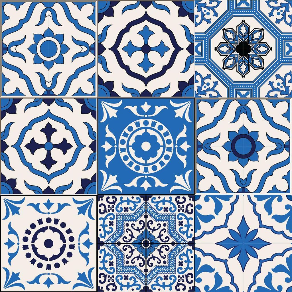 Selbstklebende Fliesenaufkleber für Küche und Bad – 9er-Set AZULEJOS SETTIMA Fliesenaufkleber – 9 Aufkleber 10 x 10 cm