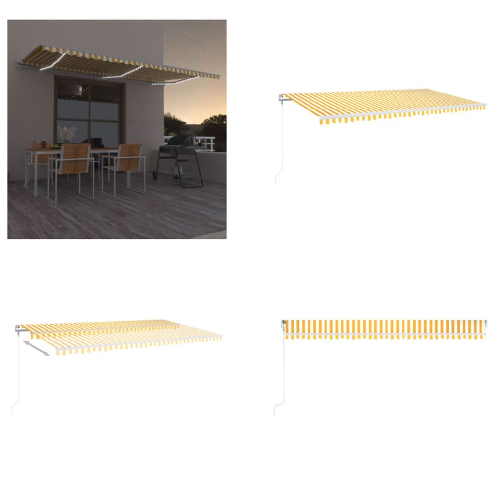 vidaXL Automatische Markise mit LED & Windsensor 600x350 cm Gelb/Weiß - Markise - Markisen - Sonnendach - Sonnendächer