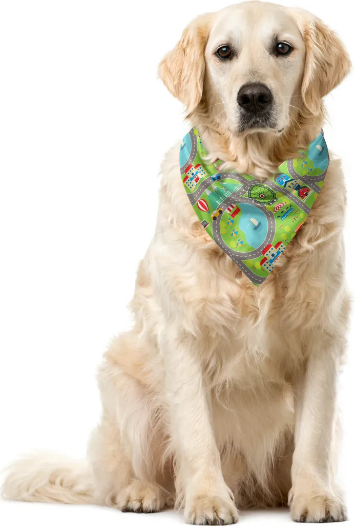 ABAKUHAUS Pista per macchinine Bandana per animali domestici, Città dei cartoni animati, 40x40 cm, Multicolore