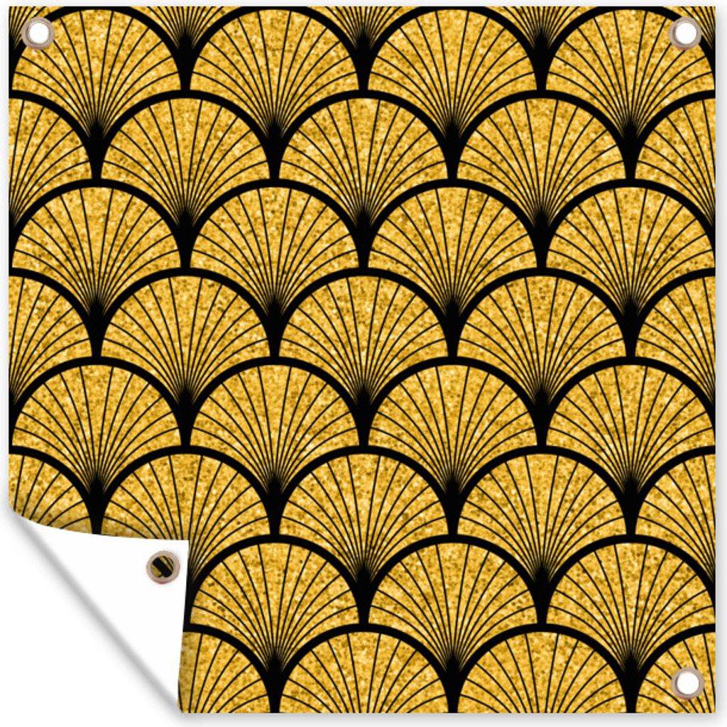 MuchoWow 50x50 cm Outdoor-Poster Gartendeko Sichtschutz Garten Poster für den Garten Gold-Muster