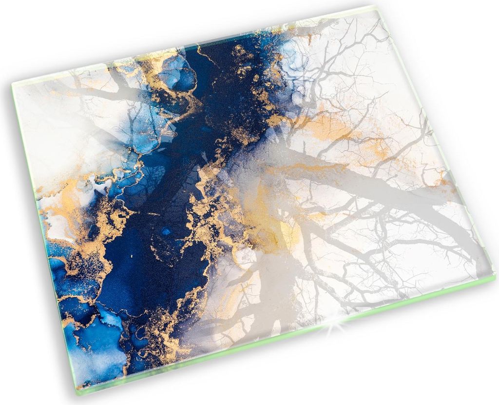 Glasplatte für Grabkerzen Gummifüße Glas Motiv - 60x52 cm - Abstraktion mit Blau