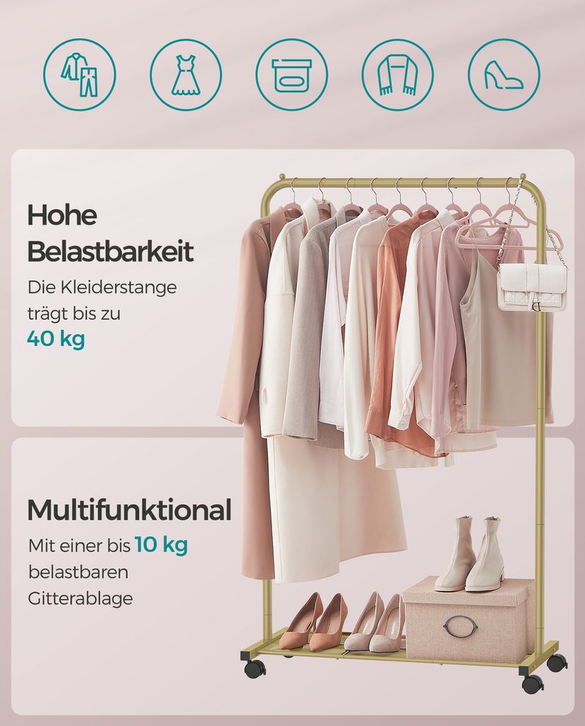 SONGMICS Garderobenständer, auf Rollen, bis 40 kg Produktbild 4