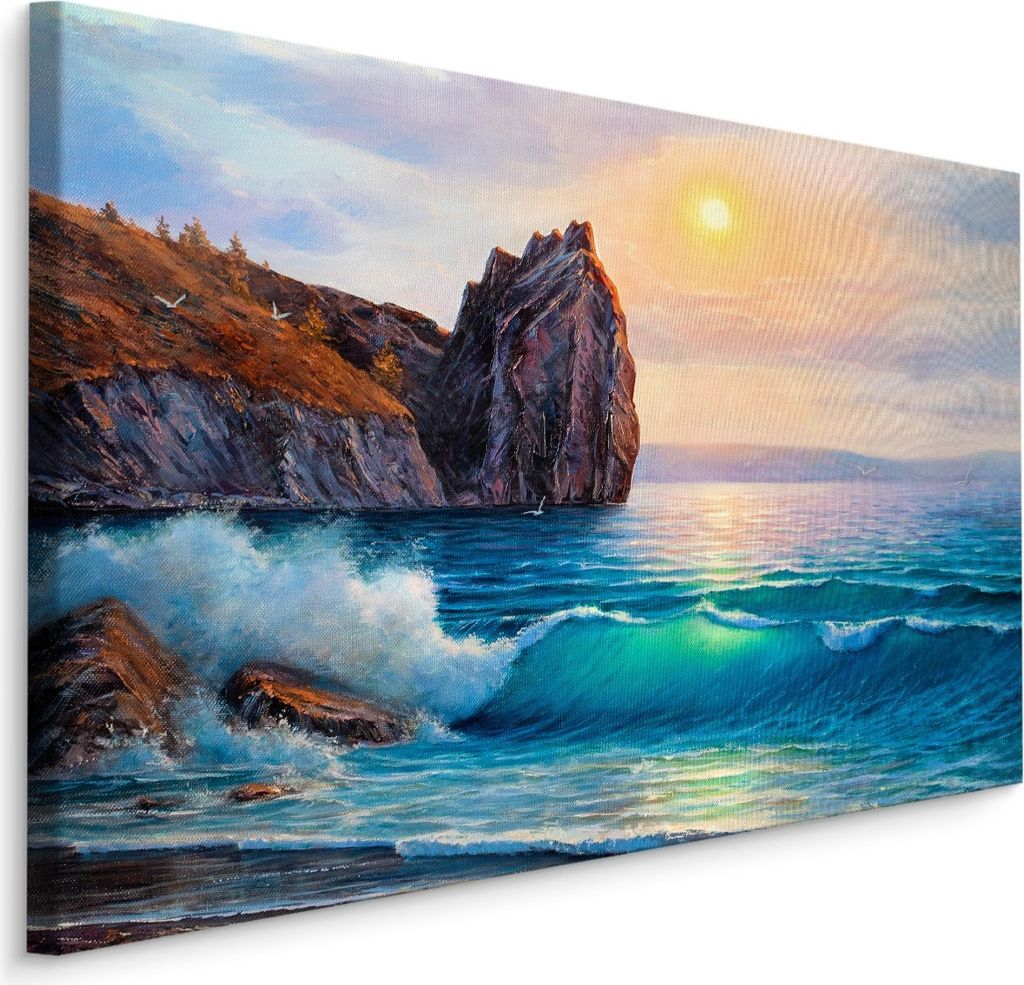 Fabelhafte Canvas LEINWAND BILDER 100x70 cm XXL Kunstdruck Meer Wellen Möwen Felsen