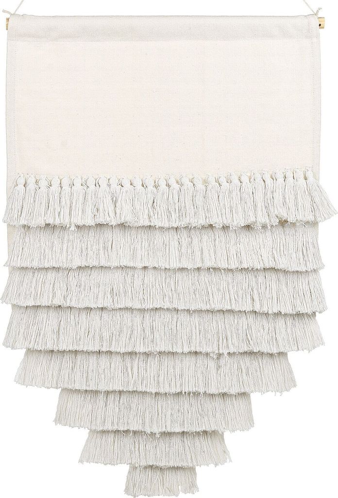 BELIANI Wandbehang Off-White aus Baumwolle handgewebt mit Quasten Wanddekor hängender Dekoration im Boho-Stil Wohnzimmer Schlafzimmer