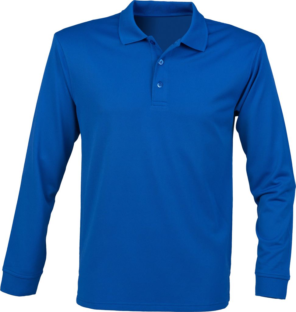 Henbury Herren Coolplus Polo-Hemd, Langarm RW4751 (XS) (Königsblau)