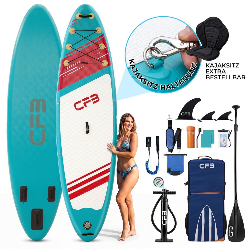 CFB SUP-Board 320x84x15 cm, mit 84 cm Standfläche & großem EVA-Deckpad, Aufblasbares Stand Up Paddle Board Set, 12tlg., SUP Komplett-Set für Anf...