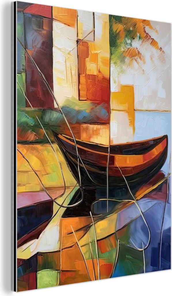 MuchoWow Wanddekoration Metall Metallbild Wandkunst 90x120 cm Abstrakt - Kunst - Boot - Farben MuchoWow Aluminium Gemälde - Industrial