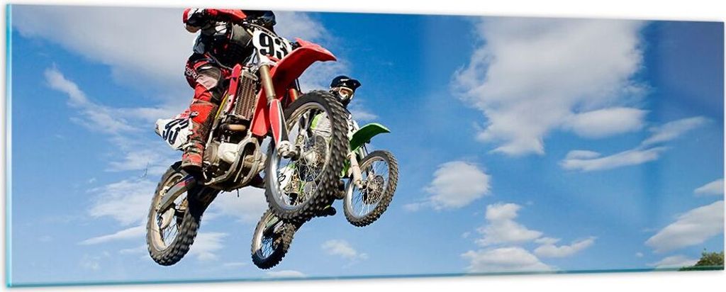 Bilder auf glas - Motorrad Reiter Himmel - 90x30cm - Glasbilder - Wandbilder - Kunstdruck - zum Aufhängen bereit - Wanddekoration aus Glas - Glas ...