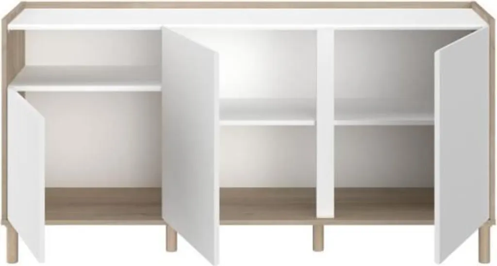 Buffet 3 Portes MORPHOS Blanc et Chêne - Meuble de Rangement Design 150cm