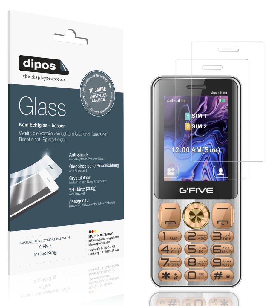 2x Schutzfolie für GFive Music King - Anti-Shock 9H Folie dipos Glass Kunststoffglas