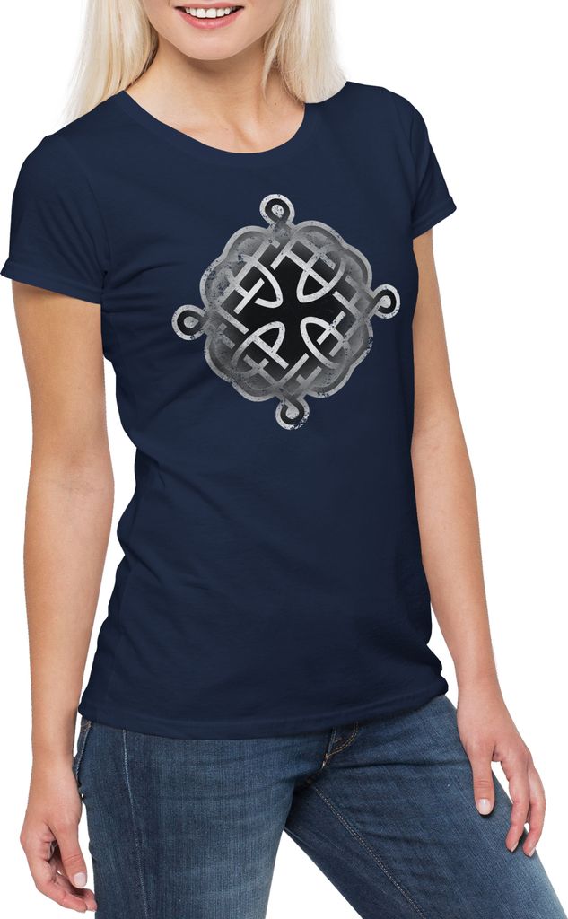 Urban Backwoods Celtic Knot Logo Sign XII, Damen T-Shirt, Farbe: Navy, Größe: 2XL
