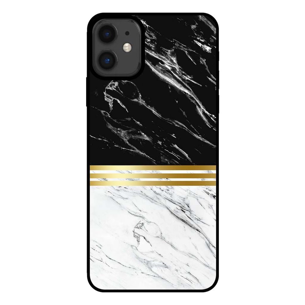 Smartphonica Handytasche für iPhone 11 Marmor-Look - Rückseite Abdeckung Marmor Fall - Schwarz Weiß
