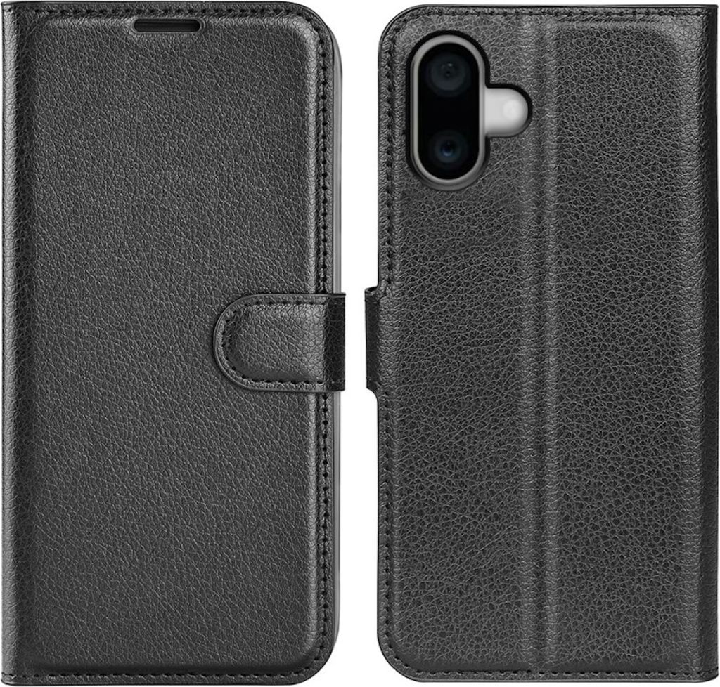 Für Apple iPhone 16 Smart Handy Tasche Schwarz Etuis Kunst-Leder Hülle Book Case