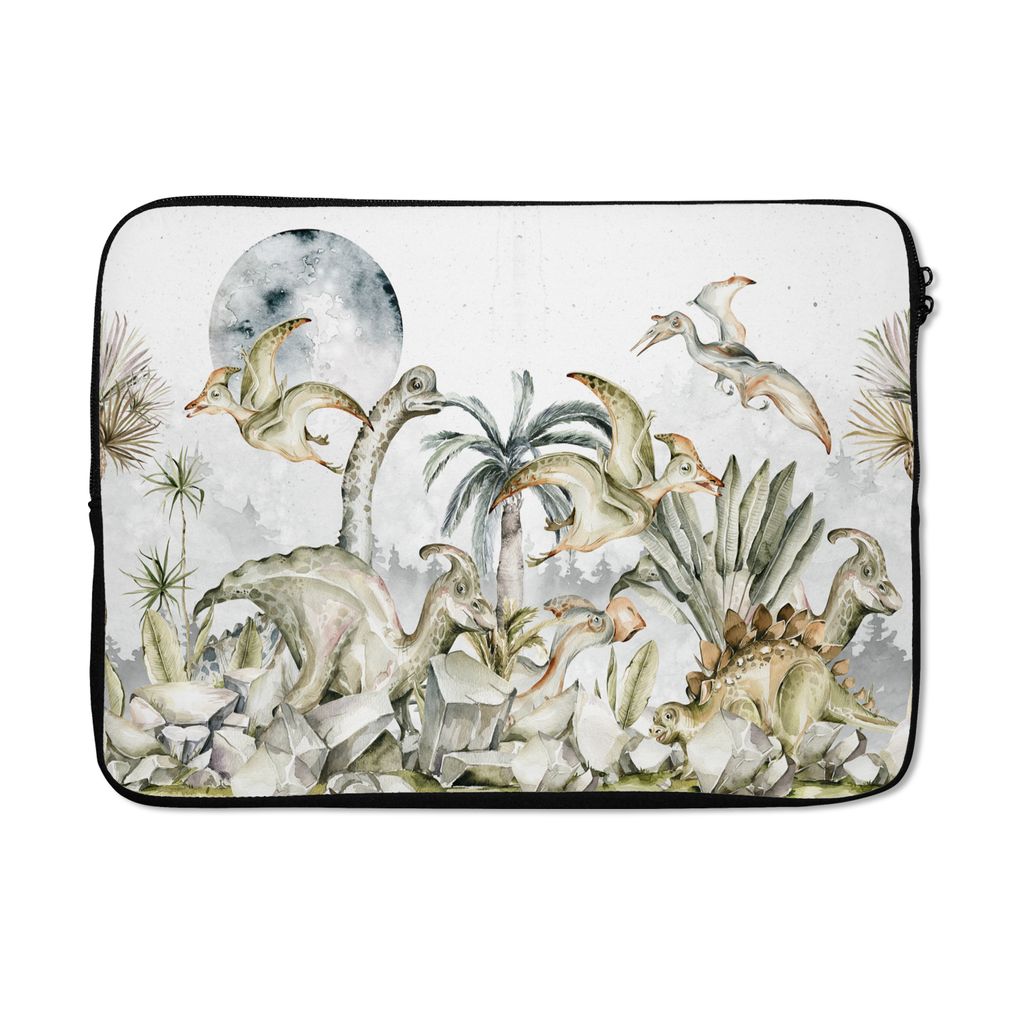 MuchoWow Laptop Hülle 13 Zoll Dinosaurier - Kinder - Dschungel - Grün - Tiere - Natur Laptoptasche - Laptophülle - Sleeve - Rundumschutz