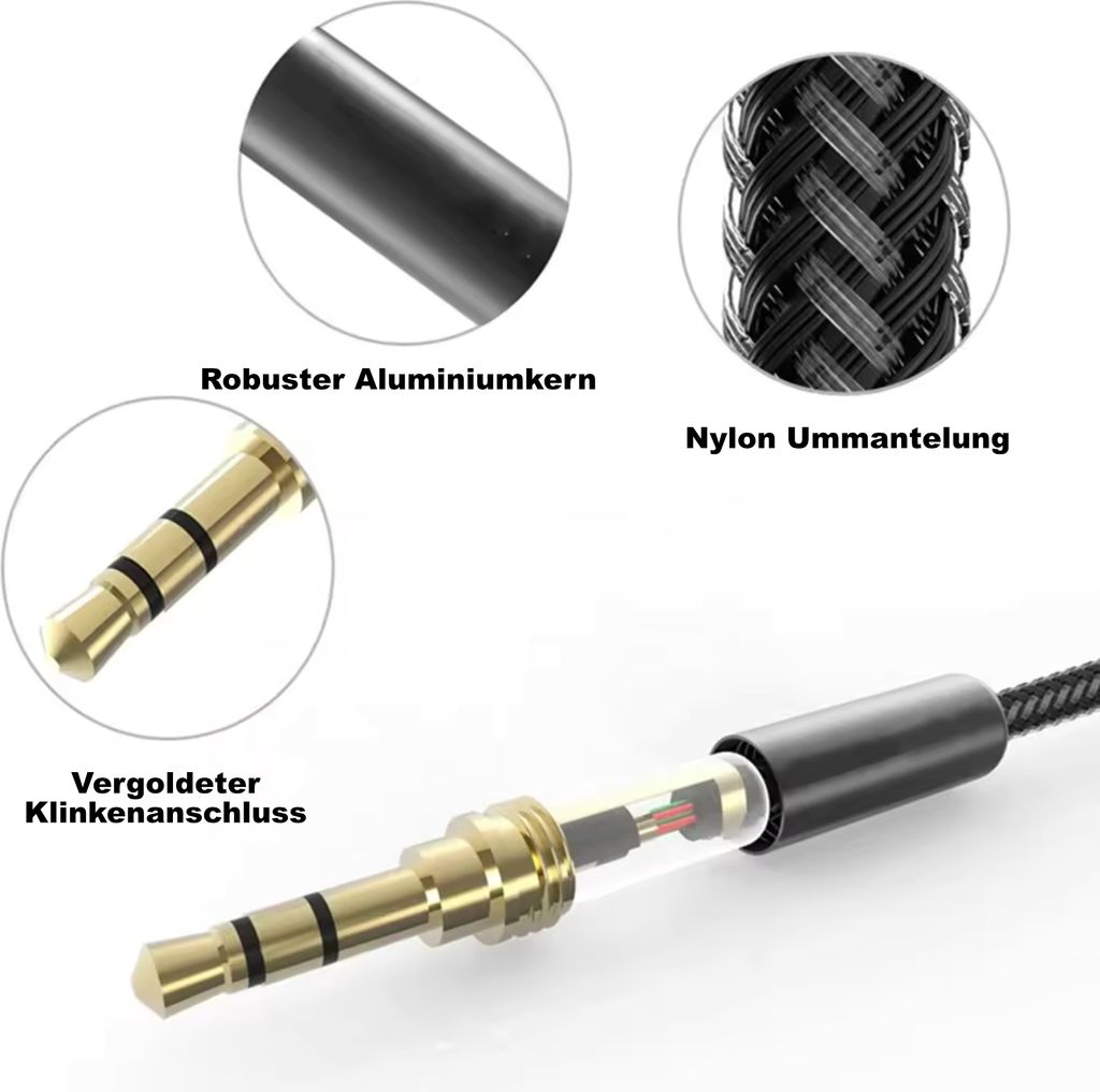 USB-C Auf 3,5mm Klinken-Adapter – Mit Geflochtenem Kabel, Alu-Gehäuse, Für Kopfhörer & Lautsprecher