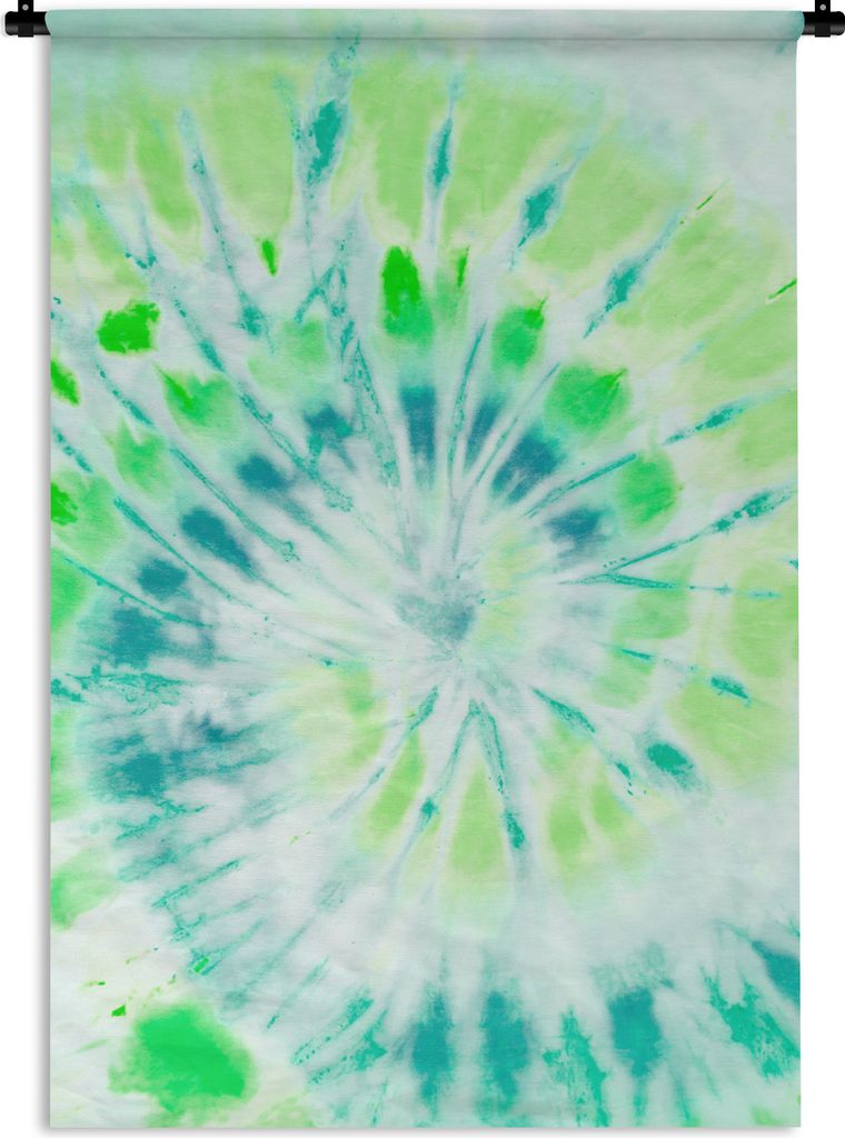 MuchoWow Wandteppich Wandbehang Krawattenfärbung - Grün - Blau 60x90 cm Tapisserie Dekoration Wandtuch - Foto-Teppich - Abwaschbar
