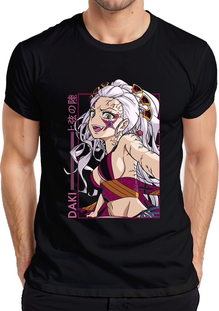 Daki Kimetsu no Yaiba Anime weisse Haare Rissige Haut Otaku Herren T-Shirt, Schwarz, 3XL
