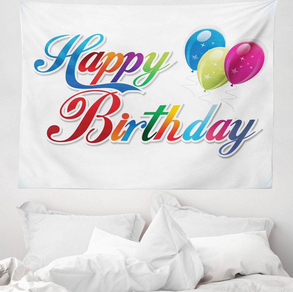 ABAKUHAUS Geburtstag Wandteppich, Moderne Schreib Ballon aus Weiches Mikrofaser Stoff Waschbar ohne Verblassen Digitaldruck, 150 x 110 cm, Mehrfarbig