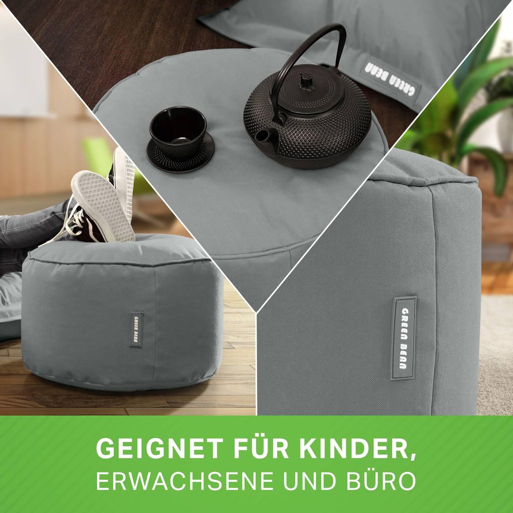 Green Bean Sitzsack-Hocker "Stay" 45x25cm mit EPS-Perlen Füllung - Fußhocker Sitz-Pouf für Sitzsäcke - Fußablage Sitzkissen Sitzhocker Grau