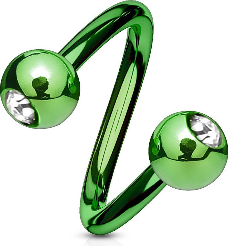 viva-adorno Lippenpiercing Chirurgenstahl Labret Spirale Twister Kristall Doppelkugel verschiedene Farben und Größen Z405,Grün