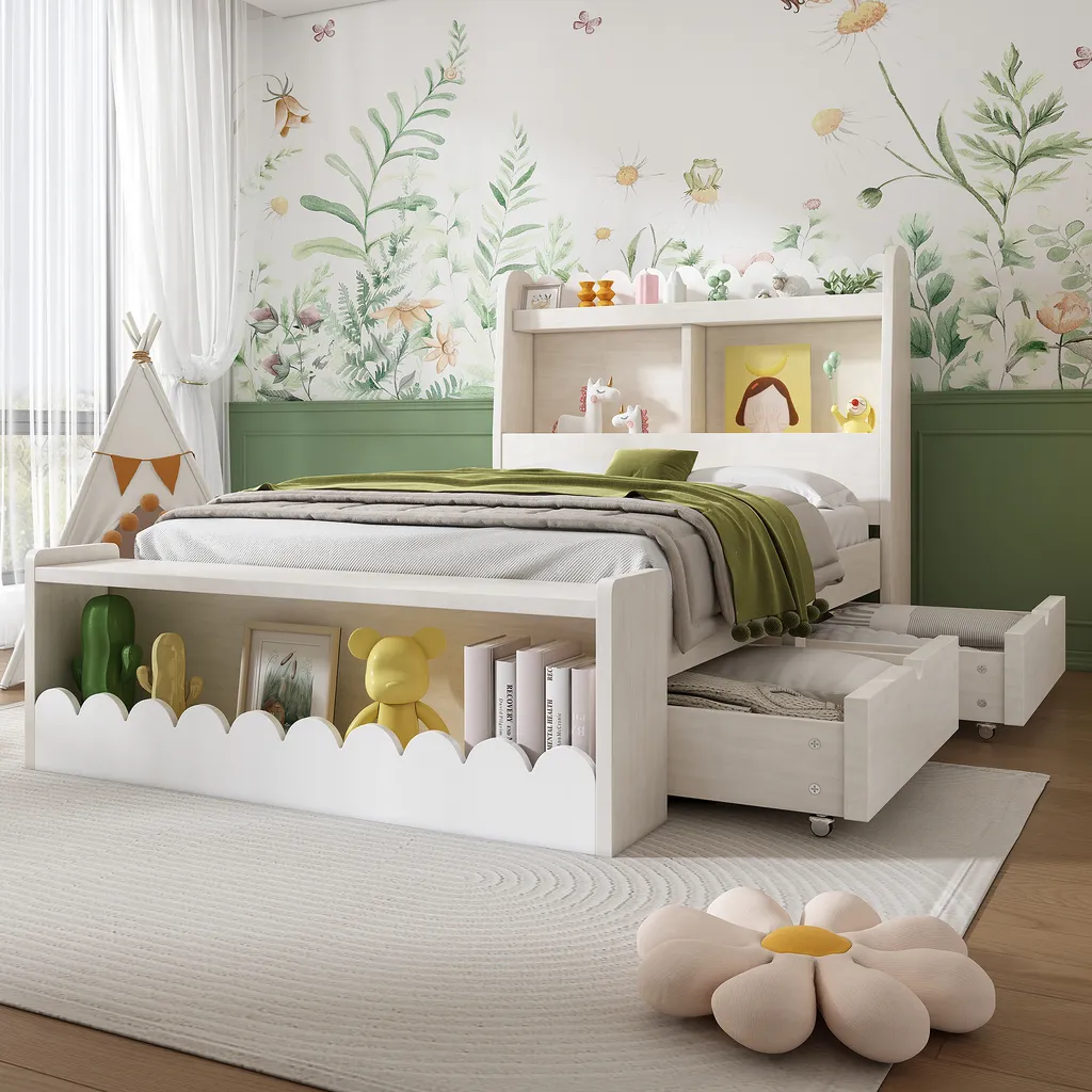 Lit Enfant 90x200 cm Idéal pour Optimiser l'Espace avec Rangement - 2
