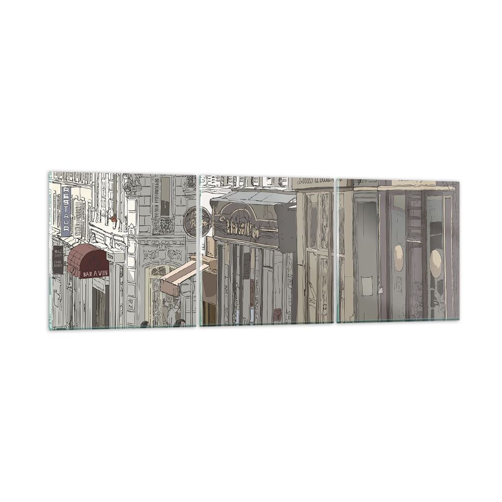 Bilder auf glas - 3 Teile - Architektur Zeichnen Montmartre - 150x50cm - Glasbilder - Wandbilder - Bilder - Wanddekoration aus Glas - Glas Bilder -...