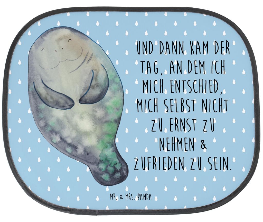 Mr. & Mrs. Panda Auto Sonnenschutz Seekuh Happy - Blau Pastell - Geschenk, Freundin, Respekt, Neuanfang, für, Neustart, Achtsamkeit, Meer, Pkw, So...