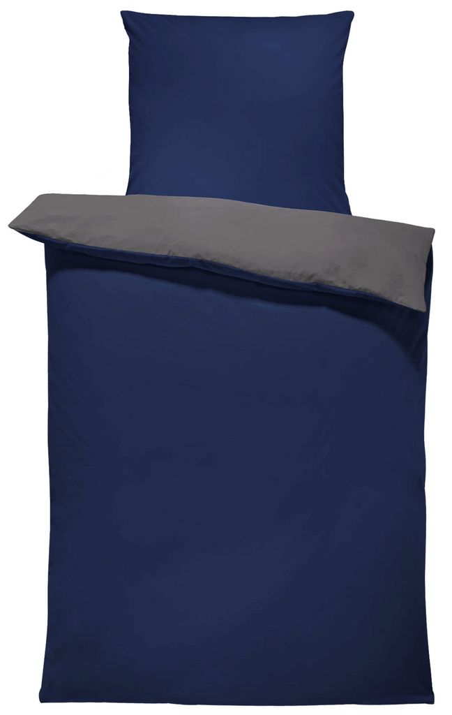 4 teilig Bettwäsche 155x220 cm blau anthrazit Uni Übergröße Produktbild 