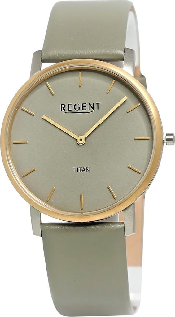 Regent Leder Herren Uhr Armbanduhr Quarz grün grau Lederarmband D2UR1094070