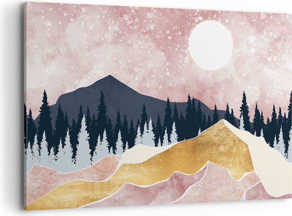 Bild auf Leinwand - Leinwandbild - Einteilig - Grafik Modern Landschaft - 120x80cm - Wand Bild - Wanddeko - Wandbilder - Leinwanddruck - Bilder - W...