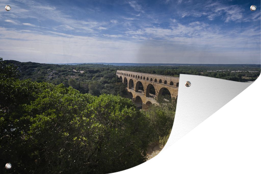 MuchoWow 60x40 cm Outdoor-Poster Gartendeko Sichtschutz Garten Poster für den Garten Der Pont du Gard von einem Berg aus und eine sehr schöne ...