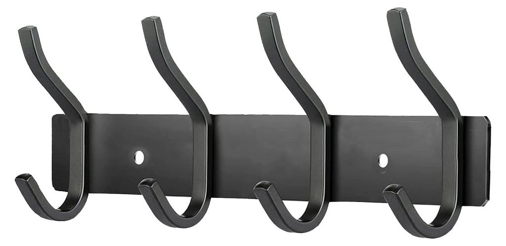 Kleiderhaken aus Edelstahl, Wandhaken mit 4 Haken, Kleiderschrank, Garderobenständer, Wandgarderobe für Schlafzimmer, Badezimmer, Küche (schwarz...
