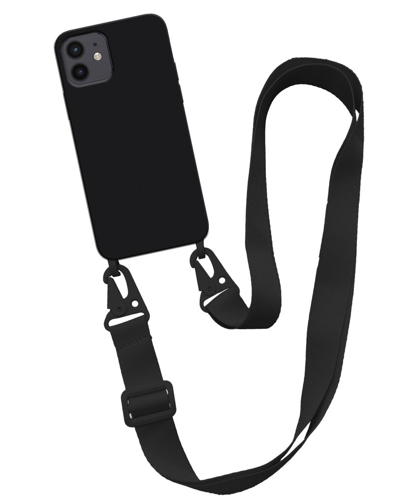 Smartphonica Case mit breiter Kordel für iPhone 12 Mini Silikonrückseite mit weicher Innenseite - Schwarz