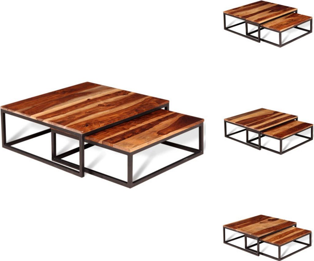 vidaXL Zweiteiliges Satztisch-Set Couchtisch Massivholz - Couchtische