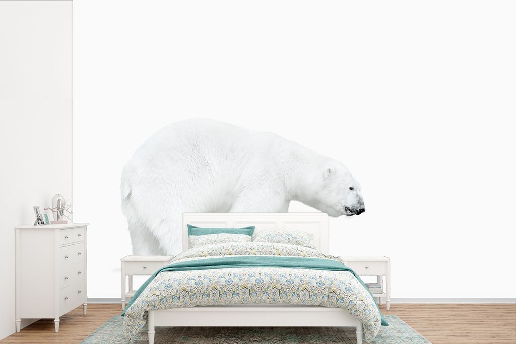 MuchoWow Fototapete für Wohnzimmer oder Schlafzimmer Wandtapete Vinyl Motivtapete Eisbär - Tiere - Weiß - 330x220 cm - Fototapeten